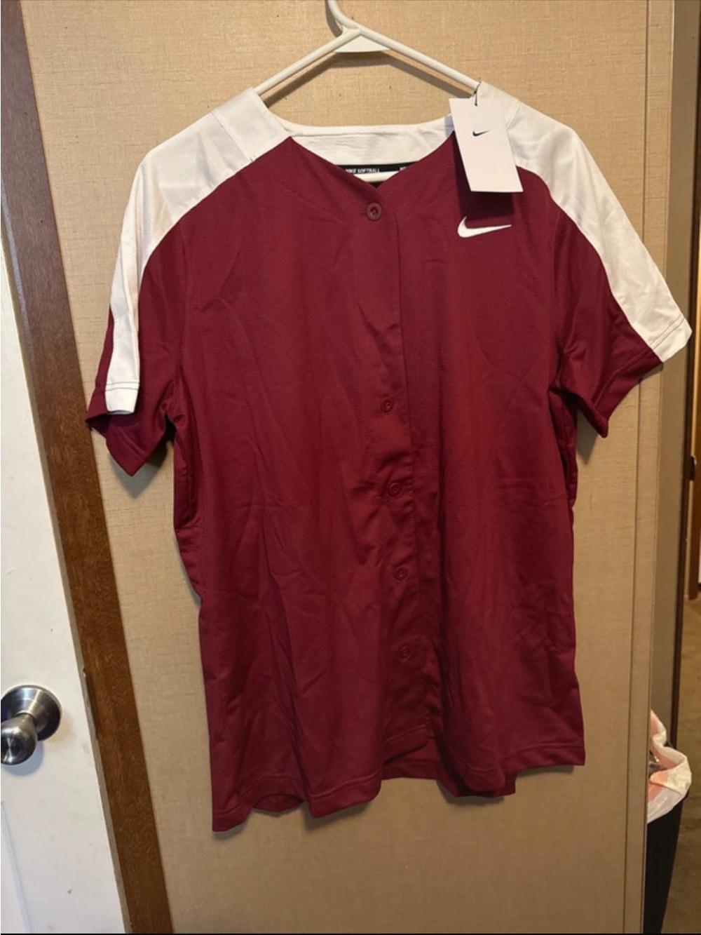 Nike Men's Maroon and White Short-Sleeve Athletic Jersey